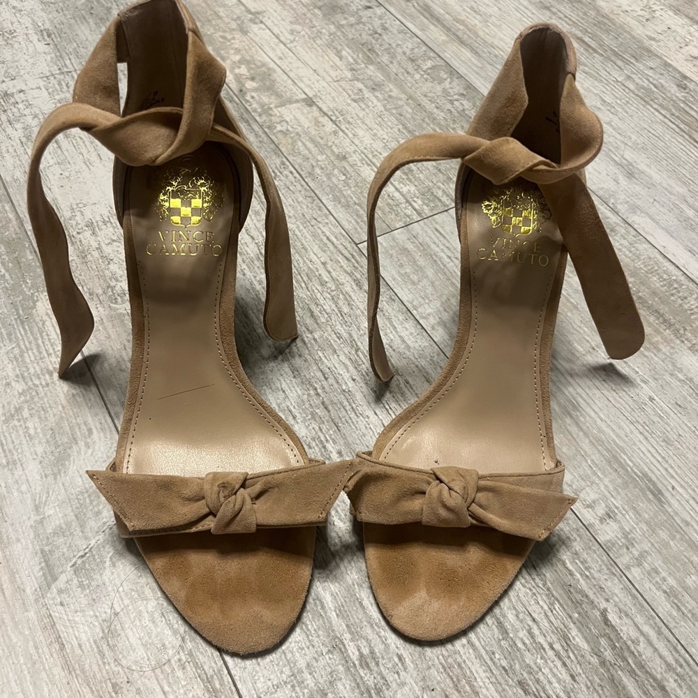Vince Camuto Tan Sandals with Ribbon Ankle Straps